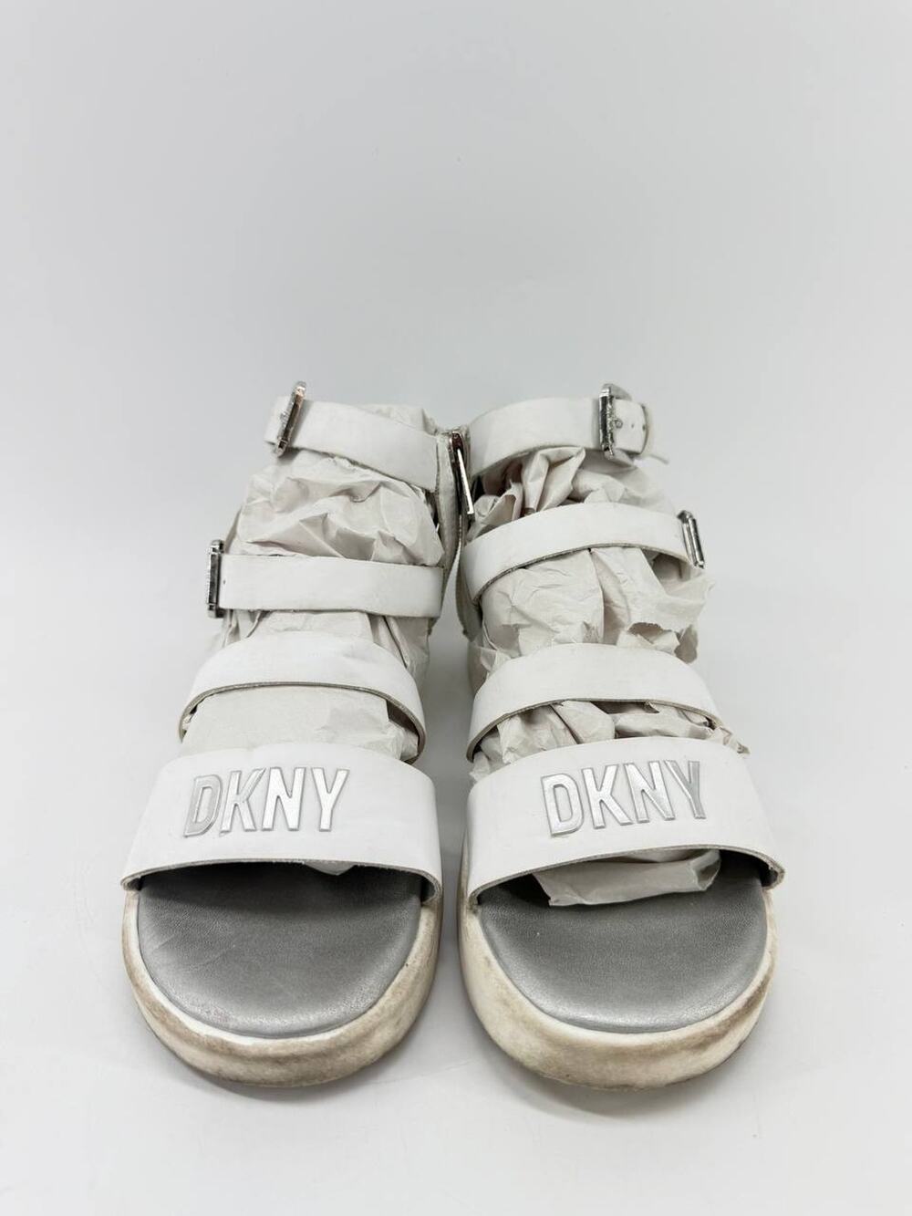 DKNY Girls White Silver Strappy Platform Sport Sandals Size 4,5-5Y
